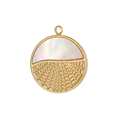 Flat Round Charms 304 Stainless Steel Shell Pendants STAS-OY004-56G-1
