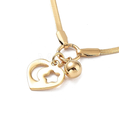 Ion Plating(IP) Heart with Star/Moon Pendant Necklaces NJEW-Q335-06B-G-1