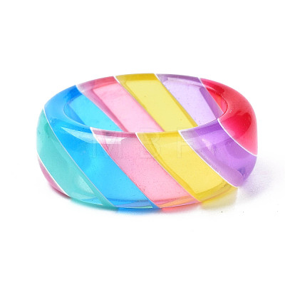 Transparent Resin Stripe Pattern Finger Ring for Women RJEW-T022-015-1