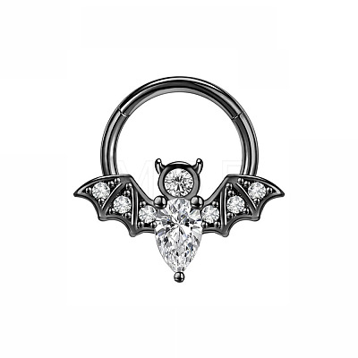 304 Stainless Steel Crystal Rhinestone Halloween Bat Hoop Nose Rings WG0E020-03-1