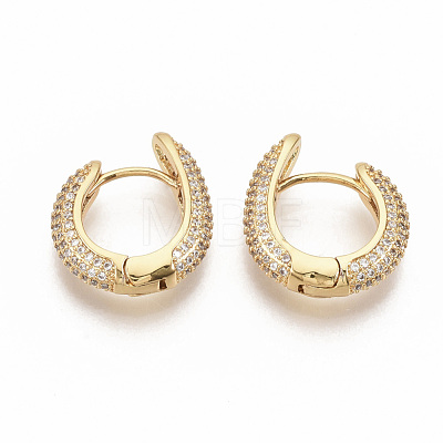 Brass Micro Pave Clear Cubic Zirconia Hoop Earrings EJEW-S208-064-1