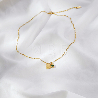Stainless Steel Pace Green Cubic Zirconia Birthstone Zodiac Gemini Pendant Necklaces for Women ZA6688-1-1