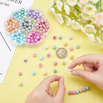 SUPERFINDINGS 175Pcs 7 Colors Opaque Baking Painted Crackle Glass Beads EGLA-FH0001-15-1