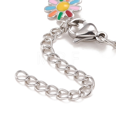 Enamel Daisy Link Chains Bracelet X-BJEW-P271-01P-02-1