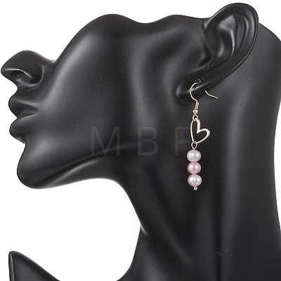 Brass Heart with Pearl Beads Pendants Dangle Earrings EJEW-JE06901-1
