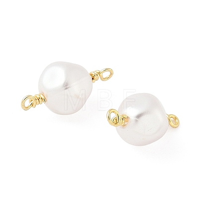 White ABS Plastic Imitation Pearl Round Connector Charms KK-C097-03G-1