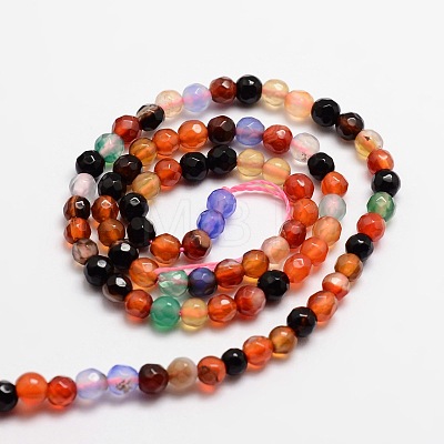 Faceted Natural Agate Round Beads Strands G-E318C-4mm-08-1
