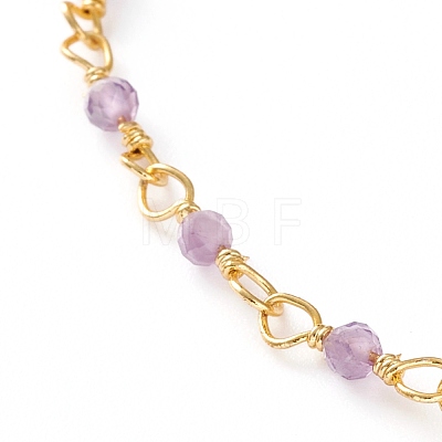 Faceted Round Natural Amethyst Beaded Anklets AJEW-AN00360-04-1