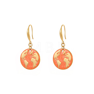 Golden Tone Stainless Steel Enamel Map Dangle Earrings for Women NE3200-1-1