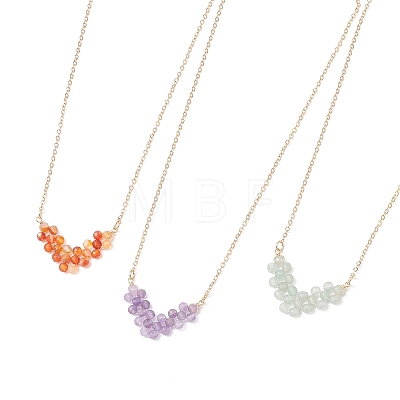 3Pcs 3 Styles Natural Green Aventurine & Amethyst & Carnelian Faceted Round Beaded Arrow Pendant Brass Cable Chain Necklaces NJEW-TA00207-1
