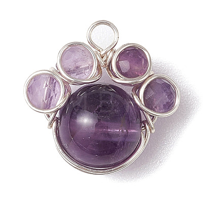 4Pcs 4 Styles Copper Wire Wrapped Natural & Synthetic Mixed Gemstone Faceted Beaded Pendants PALLOY-TA00168-02-1