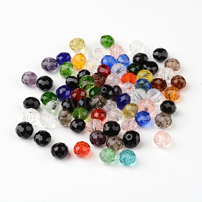 Faceted Rondelle Transparent Glass Beads GLAA-R152-8mm-M1-1