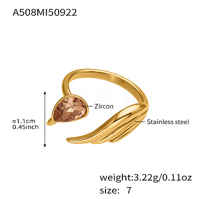 304 Stainless Steel Enamel & Single Cubic Zirconia Cuff Open Rings WG5850F-03-1
