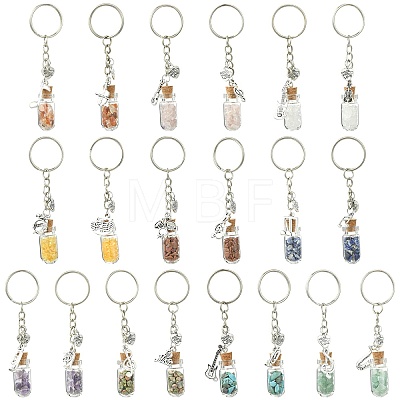 20Pcs Glass Bottle with Natural & Synthetic Gemstone Chip Keychains KEYC-CJ00014-1