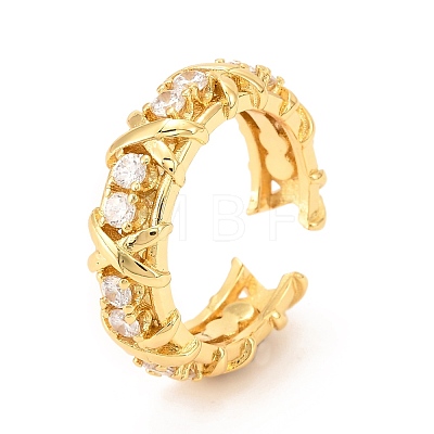 Brass Micro Pave Cubic Zirconia Cuff Ring RJEW-F118-07-1