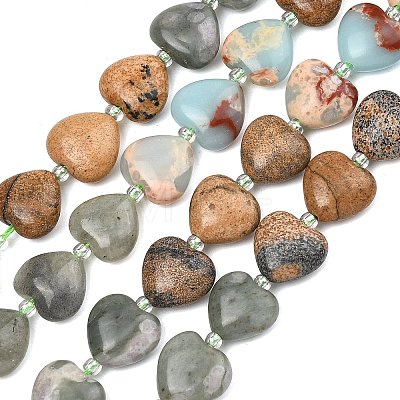 Gradient Color Synthetic Shoushan Stone & Natural Labradorite & Picture Jasper & Peace Jade & Chinese Southern Jade Beads Strands G-B185-A09-1
