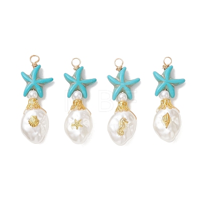 Dyed Synthetic Turquoise & ABS Plastic Imitation Pearl Pendants PALLOY-JF04856-1