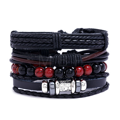 4Pcs Weave Imitation Leather Multi-strand Bracelets for Men WGB022D-22-1