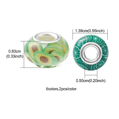 10Pcs 5 Colors Transparent Resin European Rondelle Beads RPDL-YW0001-07A-1