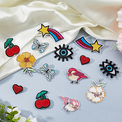 14Pcs 7 Styles Embroidery Cloth Brooches JEWB-FH00047-1