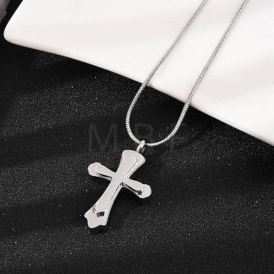 304 Stainless Steel Cross Pendant Pet Urn Ashes Necklaces NJEW-S455-02P-1