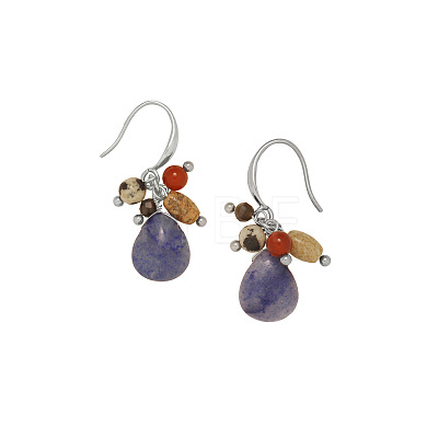 Teardrop 304 Stainless Steel & Blue Aventurine Dangle Earrings FS-WG432C7-02-1