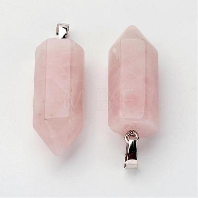 Brass Natural Rose Quartz Pendants G-O160-03K-1