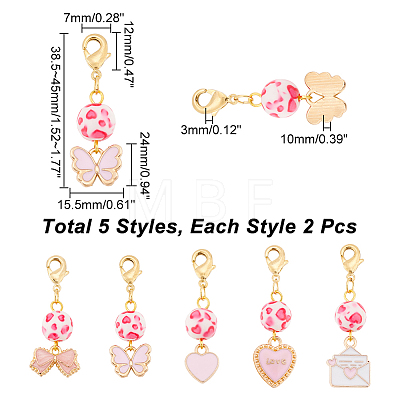   2 Sets Valentine's Day Alloy Enamel Pendant Decorations Sets HJEW-PH0001-57-1