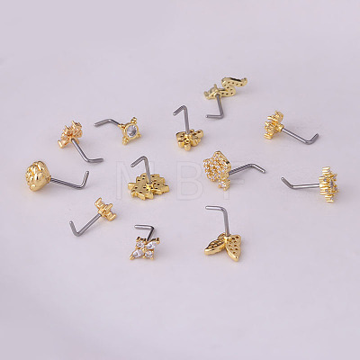 Brass Micro Pave Cubic Zirconia L-Shaped Nose Rings WGA70D4-13-1