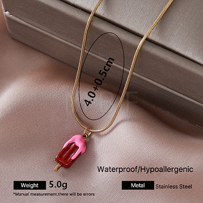 Vintage 304 Stainless Steel Red Enamel Pendant Round Snake Chain Necklaces for Women XE2810-2-1