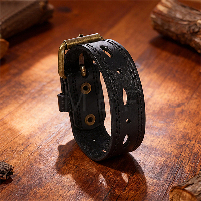 Alloy Cowhide Cord Bracelets for Women Men BJEW-WH20007-15C-1