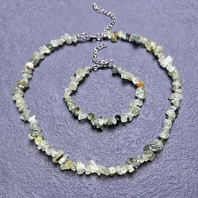 Natural Prehnite Chip Beaded Necklaces for Women IW6789-57-1