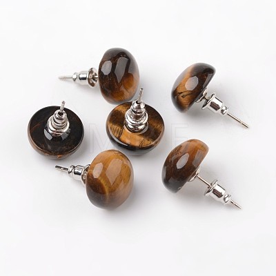 Half Round Dome Natural Tiger Eye Stud Earrings EJEW-L171-01-1