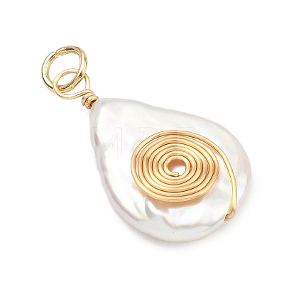 Spiral Copper Wire Wrapped Natural Nucleated Baroque Keshi Pearl Pendants PALLOY-JF05276-02-1
