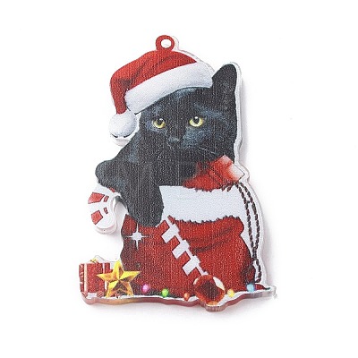 Christmas Cat Shape Acrylic Pendant Decoration HJEW-E007-01G-01-1