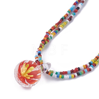 Lampwork Pendants Necklaces and Cowhide Leather Cord Necklaces Set NJEW-JN02317-M-1