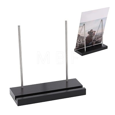 Wood Vinyl Record Slotted Display Stands with Stainless Steel Support ODIS-WH0043-344B-1