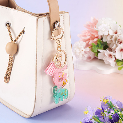 Alloy & Resin Tassel Keychainss AJEW-TADJ0001-20G-11-1