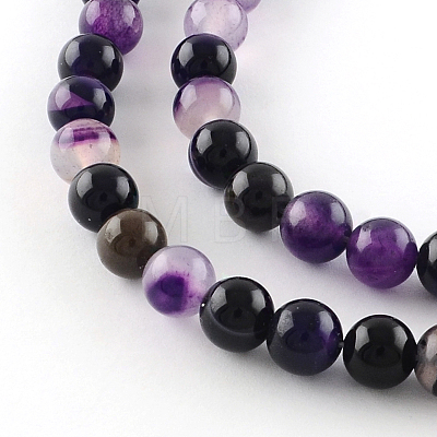 Dyed Natural Striped Agate/Banded Agate Round Bead Strands G-R342-6mm-03-1