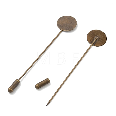 Brass Flat Stick Lapel Pins Round Base Settings Brooch Findings KK-H283-01AB-01-1