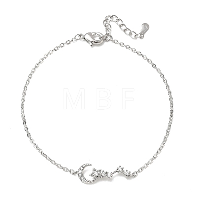 Brass Micro Pave Clear Cubic Zirconia Moon Star Link Bracelets KK-CBA6980-25P-1