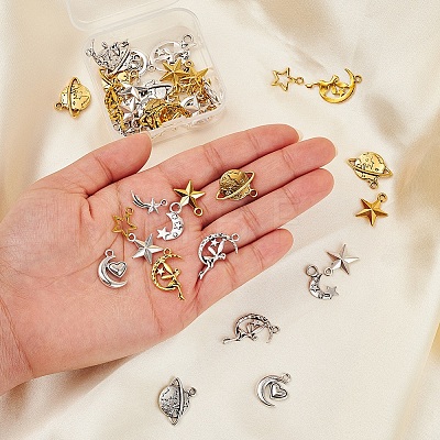 50Pcs 10 Style Starry Sky Theme Alloy Pendants FIND-YW0001-33-1