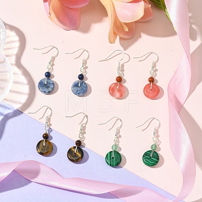 4 Pairs Natural Mixed Stone & Synthetic Cherry Quartz Glass & Synthetic Malachite Dangle Earrings for Women EJEW-TA00565-1