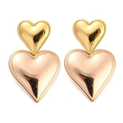 304 Stainless Steel Double Heart Dangle Stud Earrings for Women LS-EJEW-D076-01E-RG-1