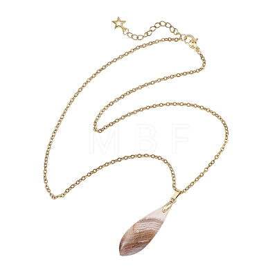 Natural Amethyst Lace Agate Teardrop Pendant 304 Stainless Steel Cable Chain Necklaces NJEW-JN06322-01-1