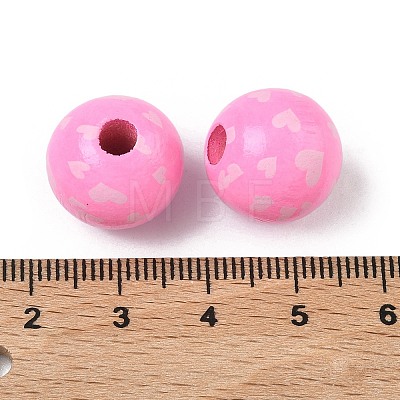 Valentine's Day Spray Painted & Printed Wood European Beads WOOD-L023-03B-1