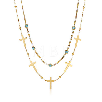 304 Stainless Steel Cross Link Chain Double Layer Necklaces for Women WGC9DBF-01-1