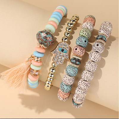 Bohemin Style Natural Moon and Star Xingyue Bodhi Beads Stretch Bracelet Set WG2BA1D-15-1