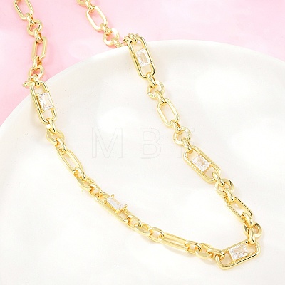 7MM Brass Pave Cubic Zirconia Figaro Chain Necklaces NJEW-D324-04G-06-1