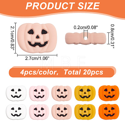 20Pcs 5 Colors Pumpkin Jack-O'-Lantern Halloween Food Grade Eco-Friendly Silicone Beads SIL-AR0001-10-1